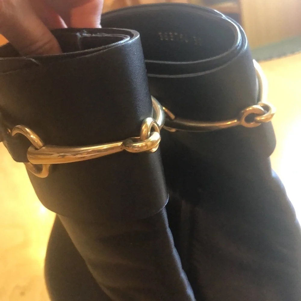 Gucci Black, Gold Buckle & Zipper Booties, Size 38 w/ Heel, Excellent Condition - Picture 6 of 11